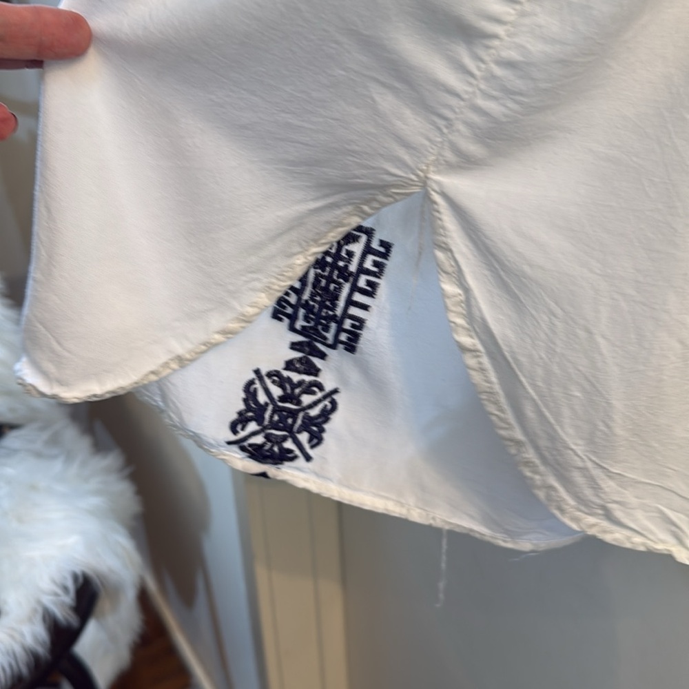 Summer White Dress with Navy Blue Embroidery - Picture 7 of 10